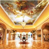 欧式古典油画吊顶壁纸 大型宾馆酒店大堂吊灯背景天花板墙纸壁画