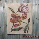 美式乡村亚麻布装饰画无框画植物花卉墙画外贸软装挂画