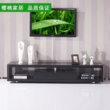 电视柜现代简约组合 钢化玻璃台面电视柜 实木抽屉黑色橡木电视柜
