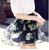 新款2016韩版夏女装修身欧根纱印花半身裙3D印花蓬蓬裙雪纺短裙潮