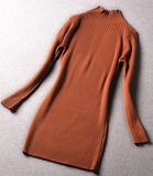 欧洲站外贸原单高领针织羊毛中长款修身时尚纯色打底衫毛衣潮