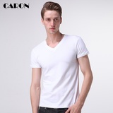 经典新款夏季男士短袖T恤纯白色V领弹力棉修身莱卡棉半袖打底衫