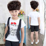 韩版夏季男童假两件套短袖套装 男宝宝英伦儿童西装马甲花童礼服