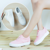 格格小白鞋松糕帆布鞋女厚底内增高夏季学生风系带粉色运动鞋子
