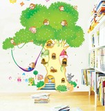 墙纸儿童房卧室客厅幼儿园墙壁贴画温馨树屋超大卡通墙贴纸可移除