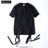 KISSFUNK 2016SS 可拆卸织带Tee原创设计师基础款纯黑短袖T恤男潮