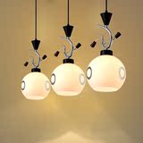 led三头餐厅吊灯灯罩现代简约创意黑圆球玻璃长条长形单头小吊灯