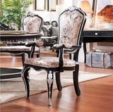 新古典雕花复古餐椅 欧式餐椅全实木餐椅 皮艺整装家用接待多用椅