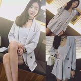 2016春装新韩版纯色两件套抹胸连体裤裙+西装长袖外套套装女F158