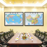 中国地图挂图世界地图挂画装饰画新版实木办公室书房有框壁画中文