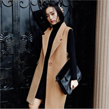 韩国2015秋冬新西装领廓形无袖背心马夹毛呢马甲中长款女呢子外套