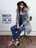 正品代购moussy2015秋冬大毛领羽绒棉衣棉服女中长款加厚外套