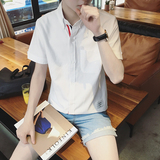 两点浪漫 韩版定制小清新青少年学院风潮牌衬衣男女修身短袖衬衫
