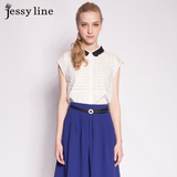 jessy line夏装新款 杰茜莱甜美蕾丝格子拼接无袖衬衫 女衬衣