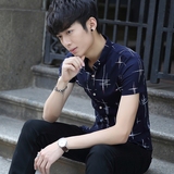 夏季加小码XS码韩版修身男士短袖衬衫男S码青年紧身矮个子衬衣潮