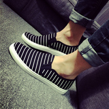 夏季韩版板鞋男鞋黑白条纹套脚帆布鞋低帮学生休闲鞋一脚磴懒人鞋