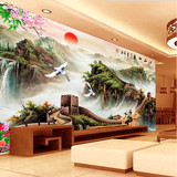 中式水墨山水风景万里长城3D墙纸电视背景墙客厅沙发无缝壁纸墙画