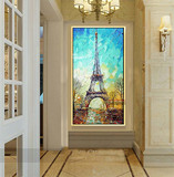 玄关装饰画  现代欧式走廊墙画挂画过道竖版抽象画风景画巴黎铁搭