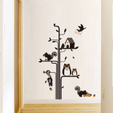 卡通儿童房幼儿园装饰可移除墙贴松鼠 走廊玄关楼梯客厅小鸟大树