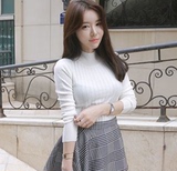 韩国代购正品韩版简单纯色半高领修身紧身薄款长袖针织衫打底衫女