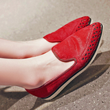 欧洲站春季时尚红色马毛尖头平底镂空舒适一脚蹬懒人鞋婚鞋单鞋女