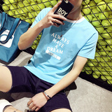 夏季字母印花短袖t恤男士加肥加大码学生半截袖青少年韩版潮男装
