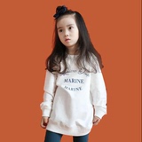 韩版外单童装2015秋冬新款女童套头卫衣儿童白色中长款外套可亲子