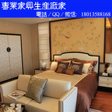 新中式售楼处样板房家具 样板房间卧室双人床 实木1.8米床铺别墅