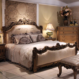 美式雕花床欧式别墅大床法式实木双人床1.8米豪华欧式布艺床婚床