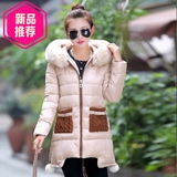 2015年韩版冬季羽绒棉衣女款棉衣外套中长款大毛领连帽纯色棉衣