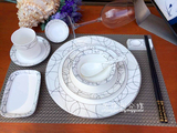 酒店餐厅包厢摆台陶瓷餐具中式金边西餐盘骨瓷台面套装盘子碗勺