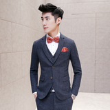 常规新款西服套装修身平驳领2016精致韩风后中开衩男装明星同款