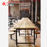 创新美式实木桌铁艺吧桌复古酒吧台吧台桌水管咖啡餐桌椅酒吧餐桌