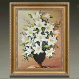 手绘油画 欧式客厅油画现代玄关装饰画餐厅花卉油画油画富贵百合