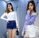 2016年新款牛仔短裤女春夏季韩版弹力高腰排扣修身时尚显瘦潮热裤