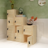 儿童实木书柜书架格子柜自由组合原木小柜子带门简约收纳柜储物柜