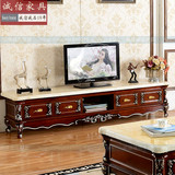 欧式大理石实木电视柜 全实木雕花贴金箔 象牙白 法式电视柜