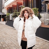 【粉红mini】韩国Cherrykoko代购浣熊毛A版针织收袖中长羽绒外套