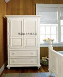 美式实木白色2门衣柜 简约现代百叶门实木环保对开抽屉式衣柜定制