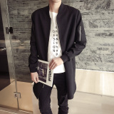 2016春季新款韩版潮流男士纯色中长款棒球领夹克衫jacket外套