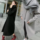 2016韩版新款羊毛呢大衣女修身显瘦呢子外套长款过膝西装领大衣潮