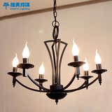 美式LED韩式现代简约铁艺个性6头黑色白色客厅卧室欧式蜡烛灯吊灯