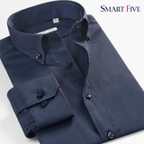 Smart Five春装男士衬衫长袖修身韩版免烫商务丝光棉纯色小领衬衣