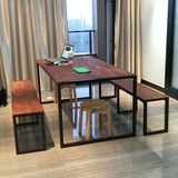 简约实木休闲长桌椅 长凳复古做旧创意个性洽谈桌办公桌饭桌椅子