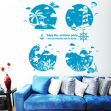 客厅卧室沙发墙贴纸装饰品抽象创意个性建筑贴画夏威夷地中海风格
