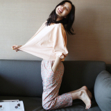 韩国同款睡衣女春秋季纯棉长袖韩版PINK可爱碎花宽松蝙蝠袖家居服
