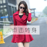 2016春秋天风衣新品外套女装大码红色外套韩版修身显瘦中长款外套