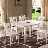 白色实木折叠餐桌椅组合 小户型方桌吃饭桌子 长方形可伸缩餐台椅