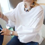 2015春夏季韩版圆领灯笼袖棉打底衫宽松宫廷袖上衣时尚个性衬衫女