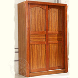 中式实木趟门衣柜 虎斑木推拉门衣橱长1米4 高2米2整体衣柜原木色